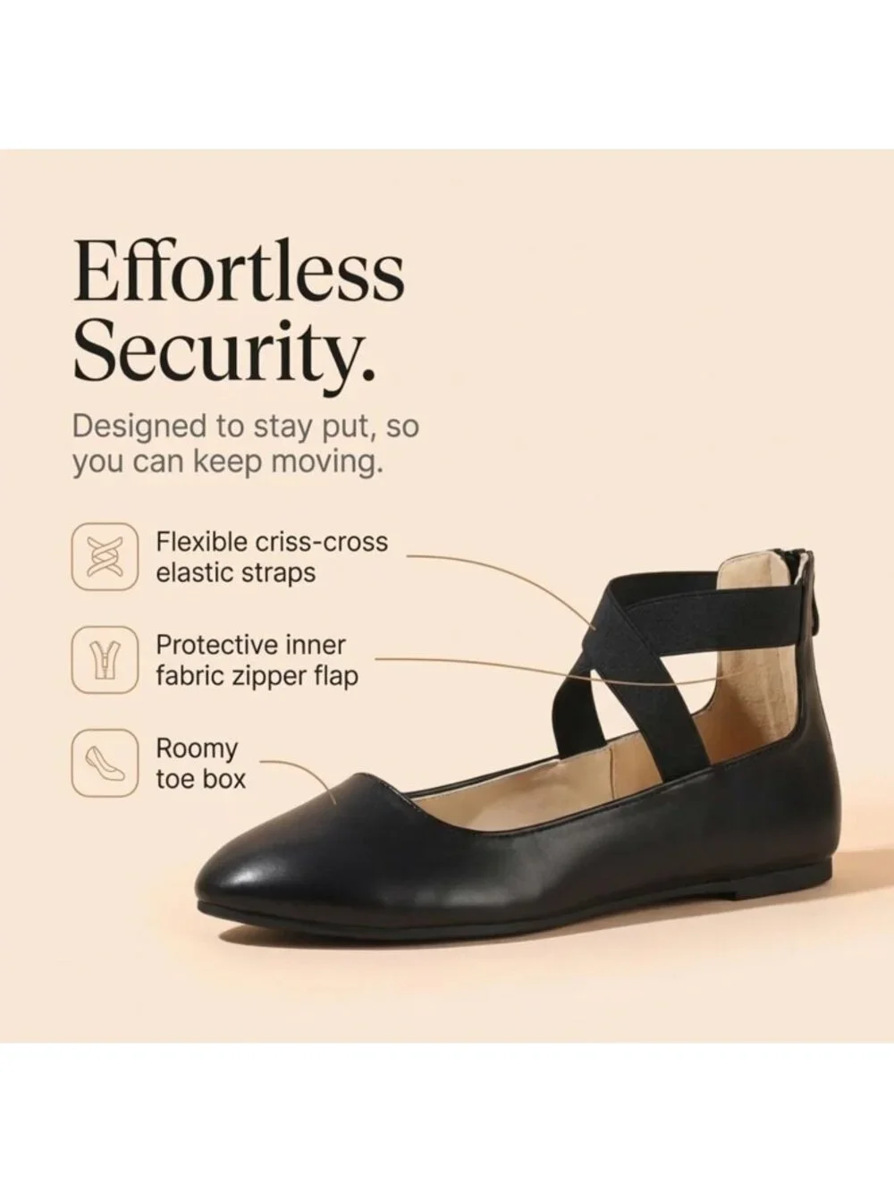 Women's All Black Foam Cushioned Closed Toe Criss Cross Elastic Strap Flat Shoes